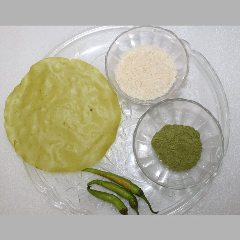 ચોખા – મોરિંગા લીફ પાઉડર – ગ્રીન ચિલી ખીચીયા પાપડ (70pcs) – સ્વાદિષ્ટ આરોગ્યનો કરકરો કટકો!