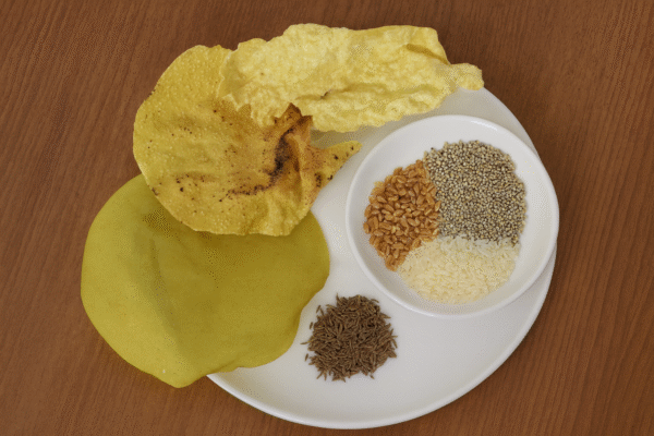 Multi grain (chokha- Ghaun- Bajro) Jeera khichiya papads ( 20 pcs)-“Power of 3 Grains in Every Bite – Healthy Crunch!